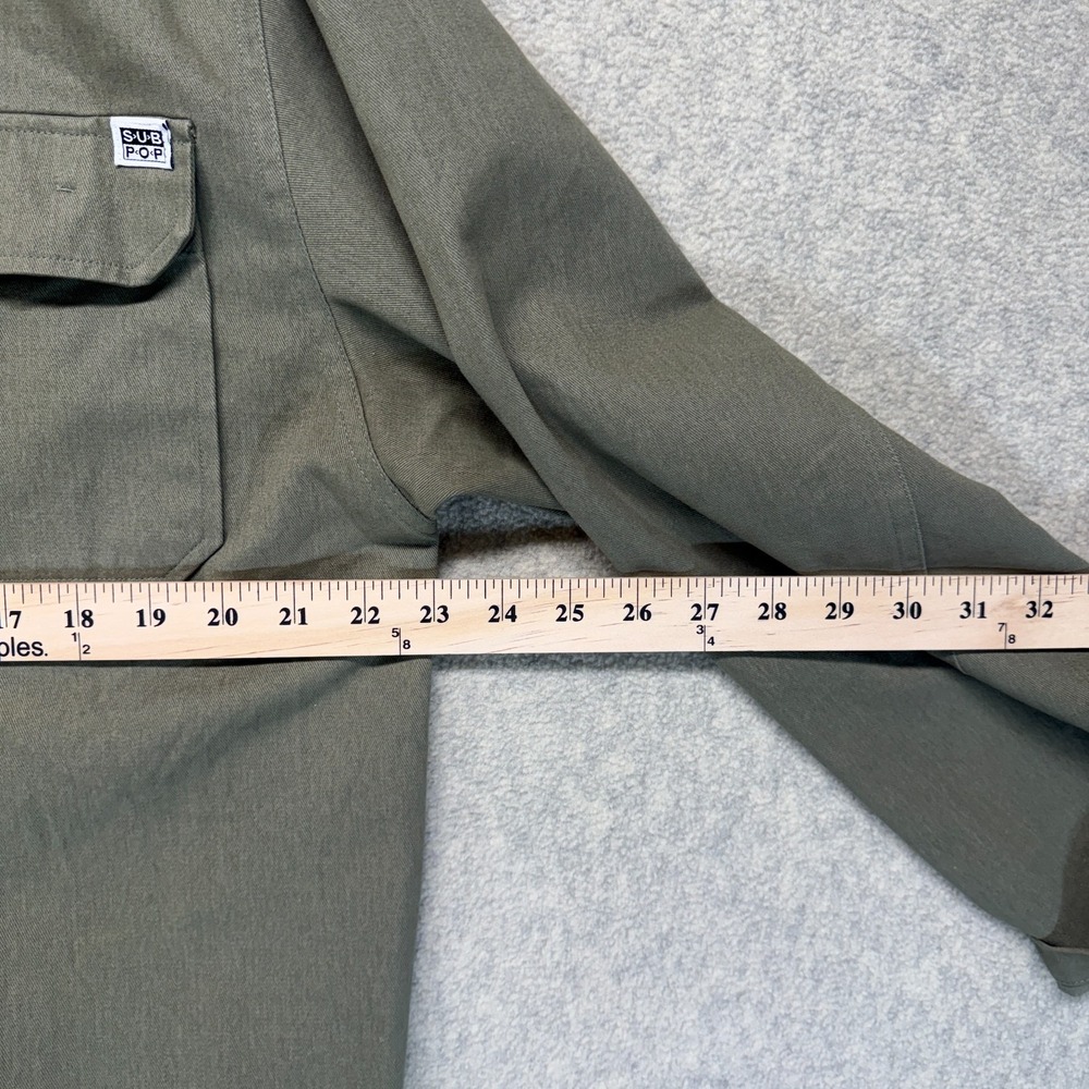 Vintage Sub Pop Records Mens Chore Jacket Olive Green Utility Workwear Size L - Picture 15 of 16